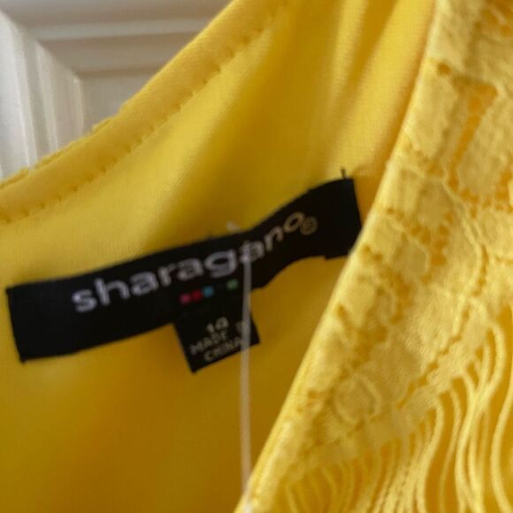 NWT Sharagano Yellow Lace Midi Dress size 14. - Picture 6 of 7